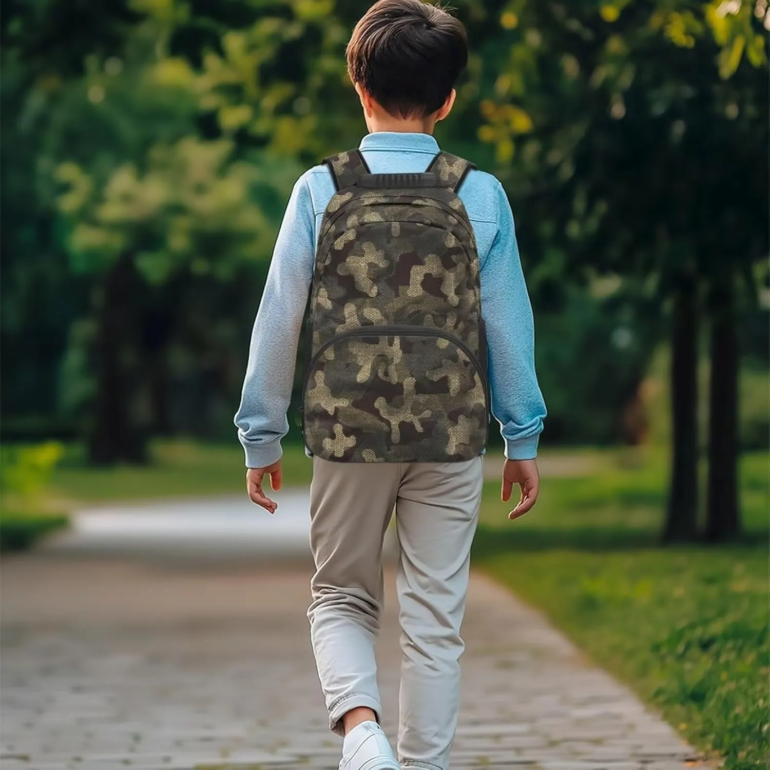 HUGS IDEA Camouflage Print Backpack for Teen Boys Water-Resistant School Bags Multi-Compartment Rucksack for Elementary Middle Students 17 Inch Kids Bookbag for Hiking Caamping Travel