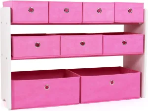 Humble Crew Toy Storage Organizer with 9 Removable Fabric Bins, White/Pink – Premium Playroom Toy Organizer for Toddlers Ideal for Kids' Rooms, Playrooms, and Nurseries - Modern Toy Bins for Kids