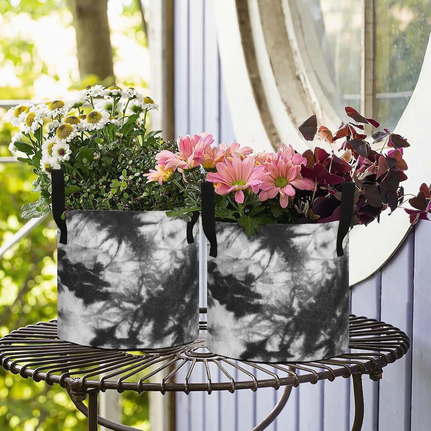 Humming Bird, White Roses and Peonies with Leaves on Black Grow Bags, Planter Pot with Sturdy Handles Heavy Duty Thickened Felt Cloth Pots Container for Garden Flowers Vegetables 10 Gal