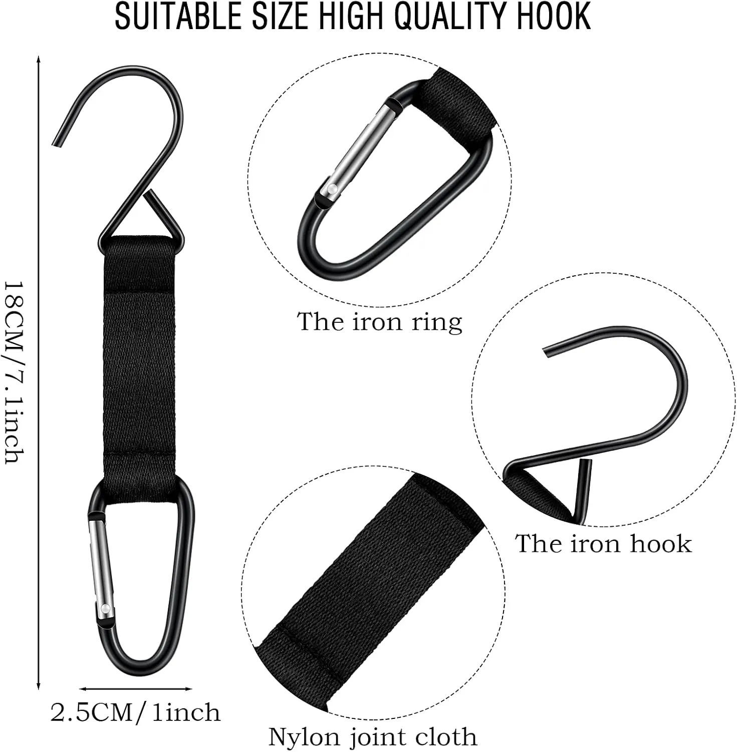 Hungdao Nylon Fence Hooks - Multifunctional Hanging Buckles for Baseball & Softball Equipment(Black Hook,30 Pieces)