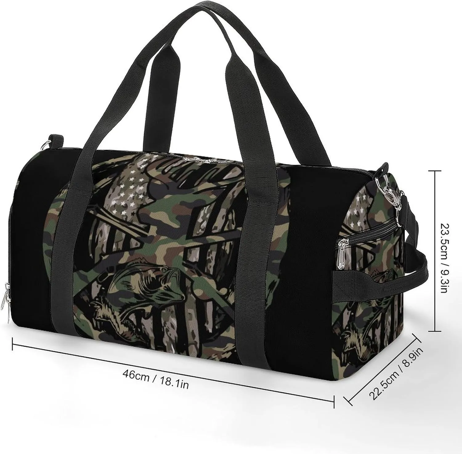 Hunting Deer Bass Fishing Lure Camo Camouflage American Flag Black A Fitness Bag with Large Storage Space Is Suitable for Portable Outdoor Use