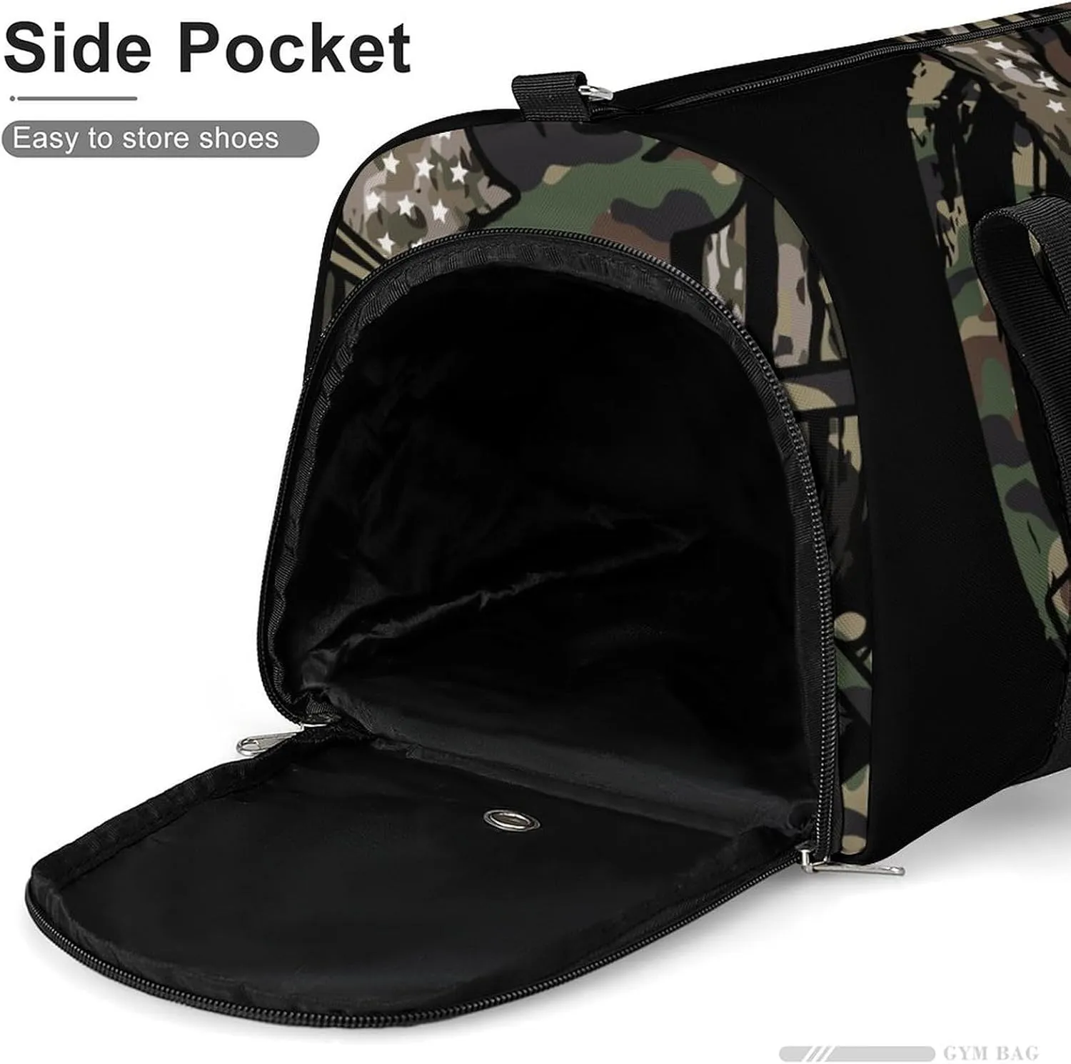 Hunting Deer Bass Fishing Lure Camo Camouflage American Flag Black A Fitness Bag with Large Storage Space Is Suitable for Portable Outdoor Use