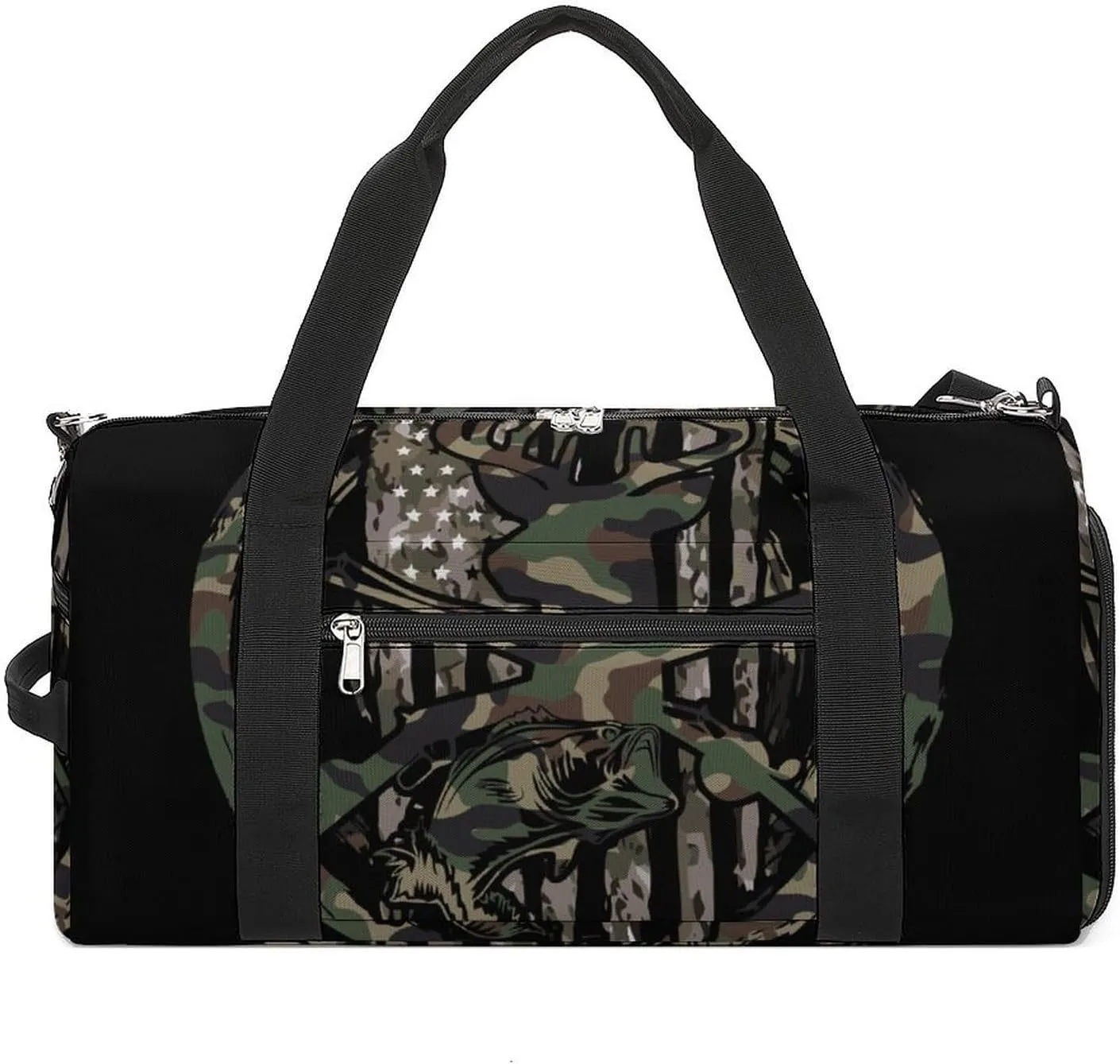 Hunting Deer Bass Fishing Lure Camo Camouflage American Flag Black A Fitness Bag with Large Storage Space Is Suitable for Portable Outdoor Use