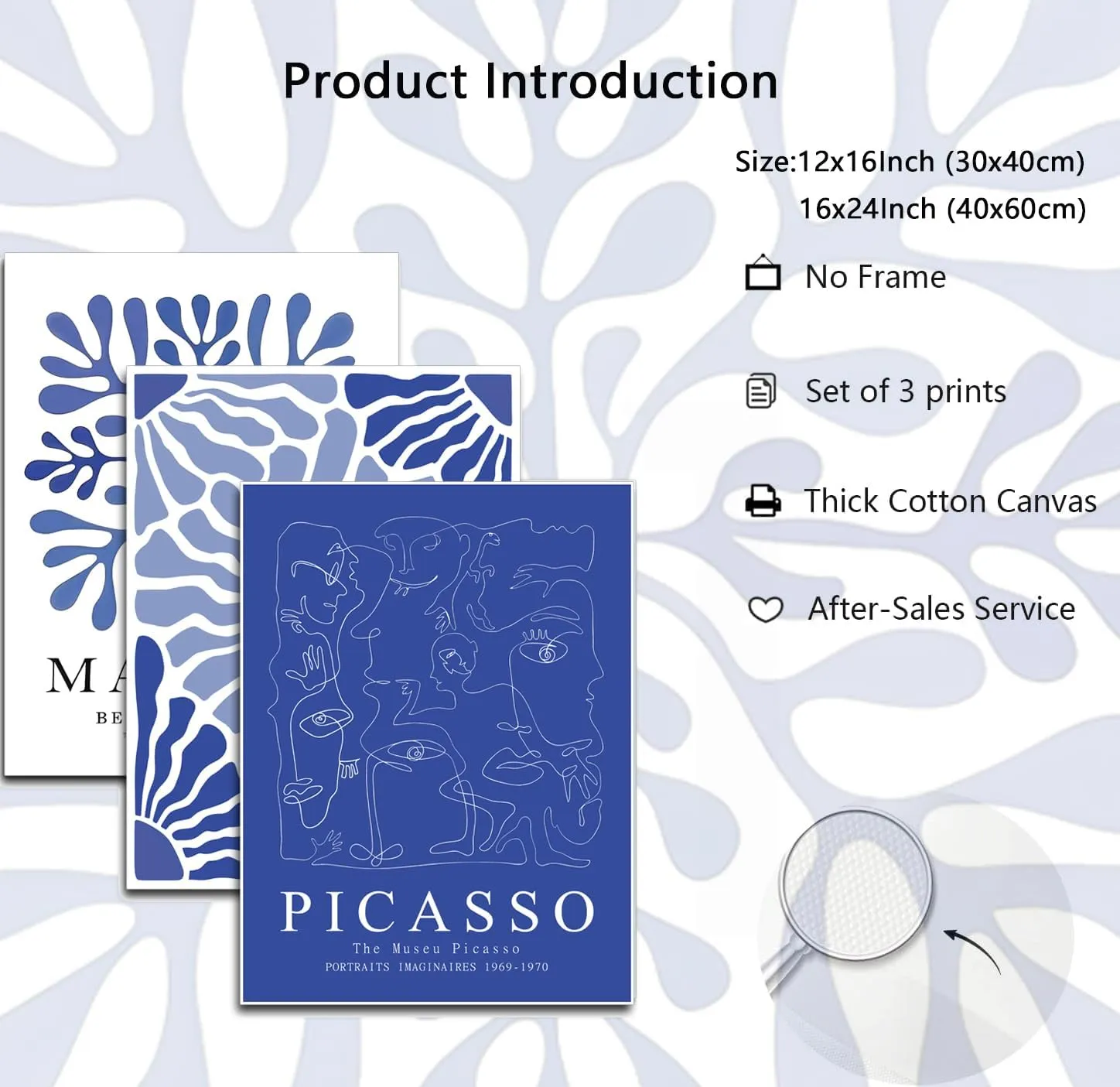 Hwetui Matisse Picasso Abstract Wall Art Poster Set of 3 Navy Blue Flower Market Canvas Prints Aesthetic Pictures Modern Minimalist Wall Decor Painting for Living Room Bedroom Bathroom16 x 24in Unframed