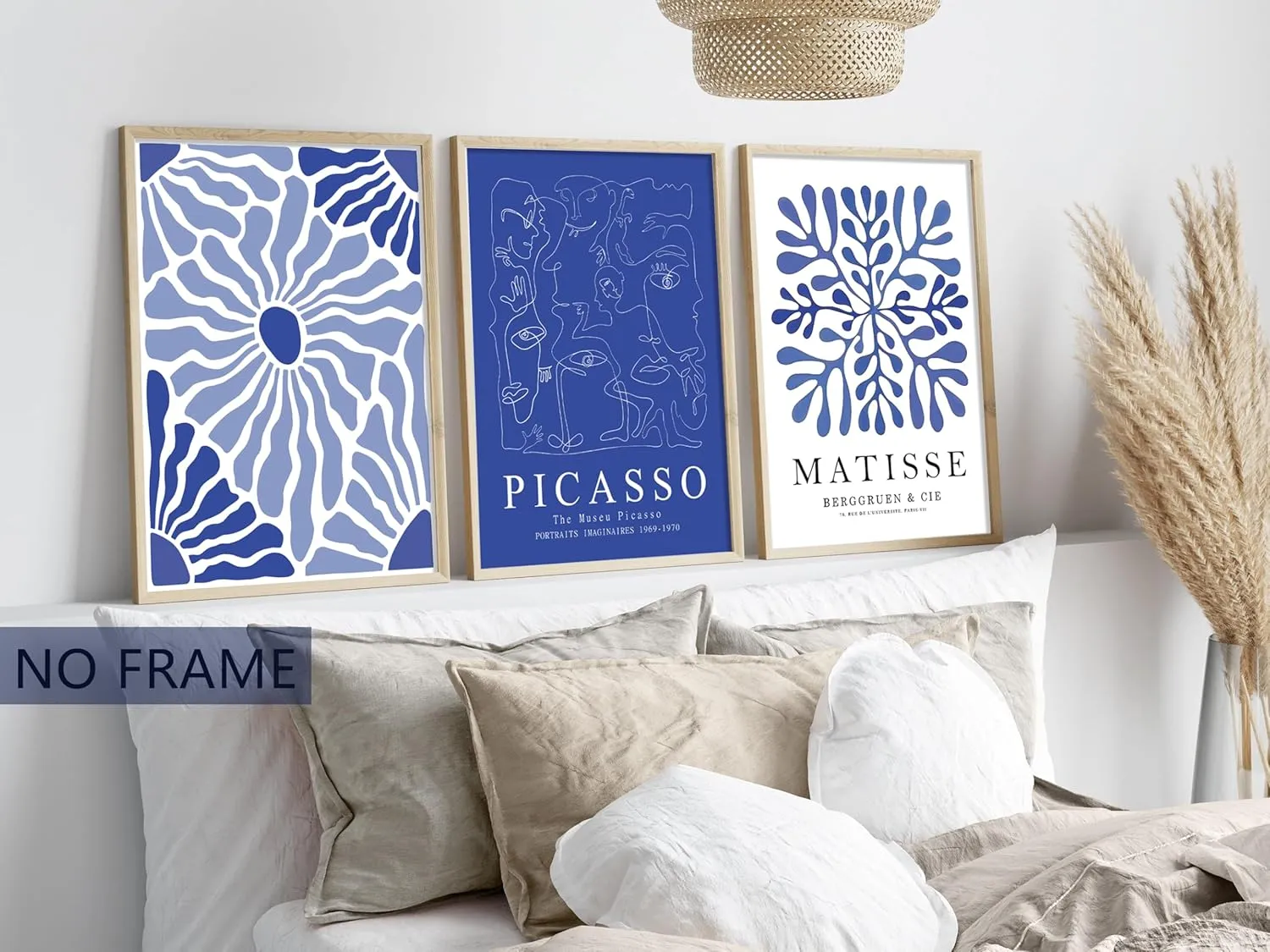Hwetui Matisse Picasso Abstract Wall Art Poster Set of 3 Navy Blue Flower Market Canvas Prints Aesthetic Pictures Modern Minimalist Wall Decor Painting for Living Room Bedroom Bathroom16 x 24in Unframed