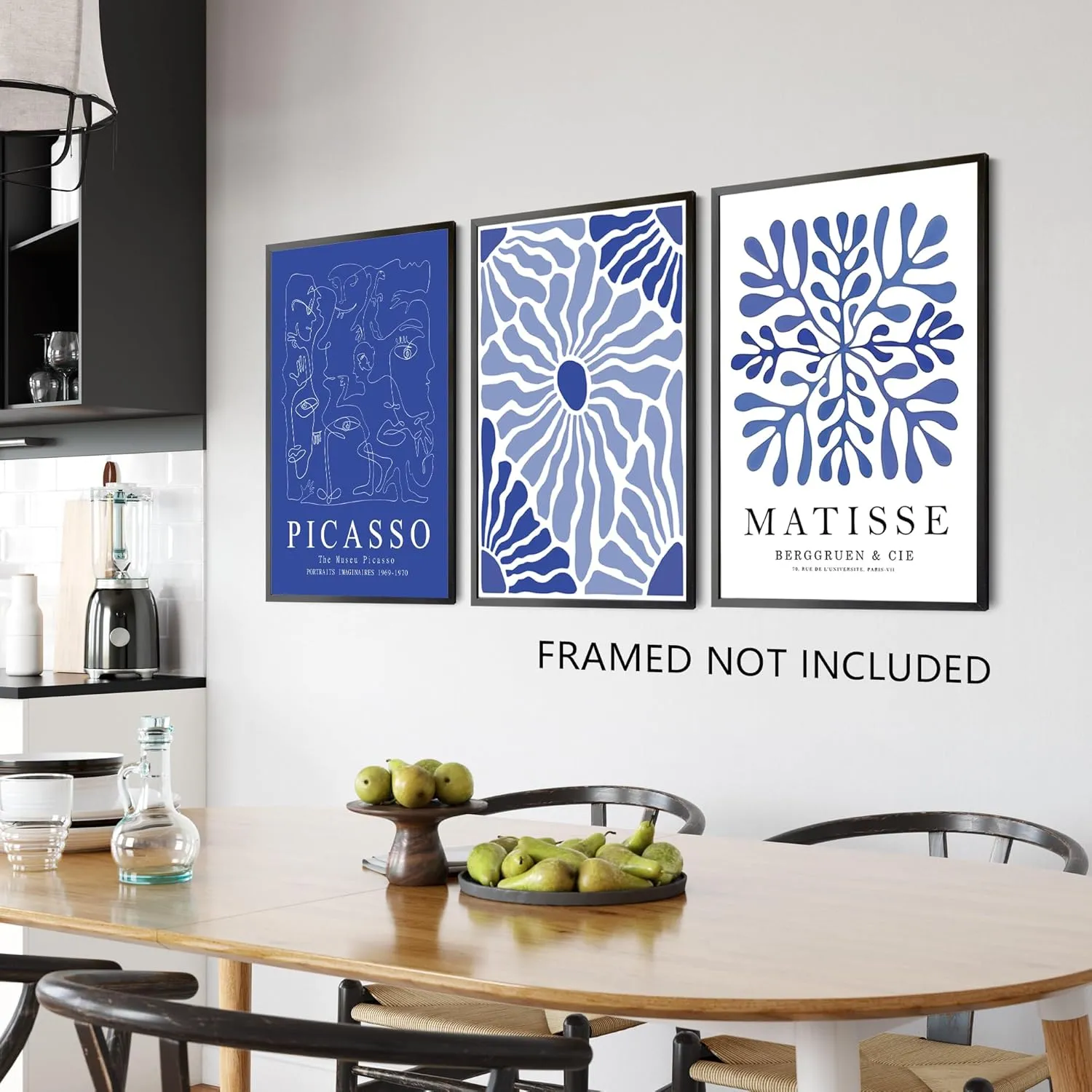 Hwetui Matisse Picasso Abstract Wall Art Poster Set of 3 Navy Blue Flower Market Canvas Prints Aesthetic Pictures Modern Minimalist Wall Decor Painting for Living Room Bedroom Bathroom16 x 24in Unframed