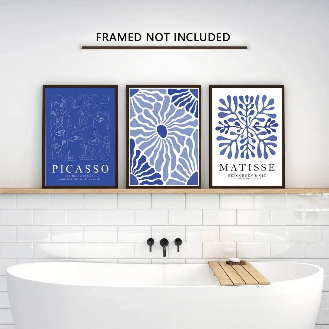 Hwetui Matisse Picasso Abstract Wall Art Poster Set of 3 Navy Blue Flower Market Canvas Prints Aesthetic Pictures Modern Minimalist Wall Decor Painting for Living Room Bedroom Bathroom16 x 24in Unframed