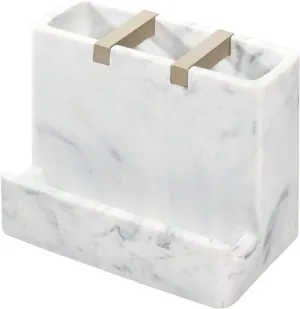 iDesign 28250 Dakota Resin Marble Vanity Center for Toothbrush, Cell Phone, Bathroom Countertops, Desks, Vanities, Dorm, Office - White Marble and Satin Metal Accents