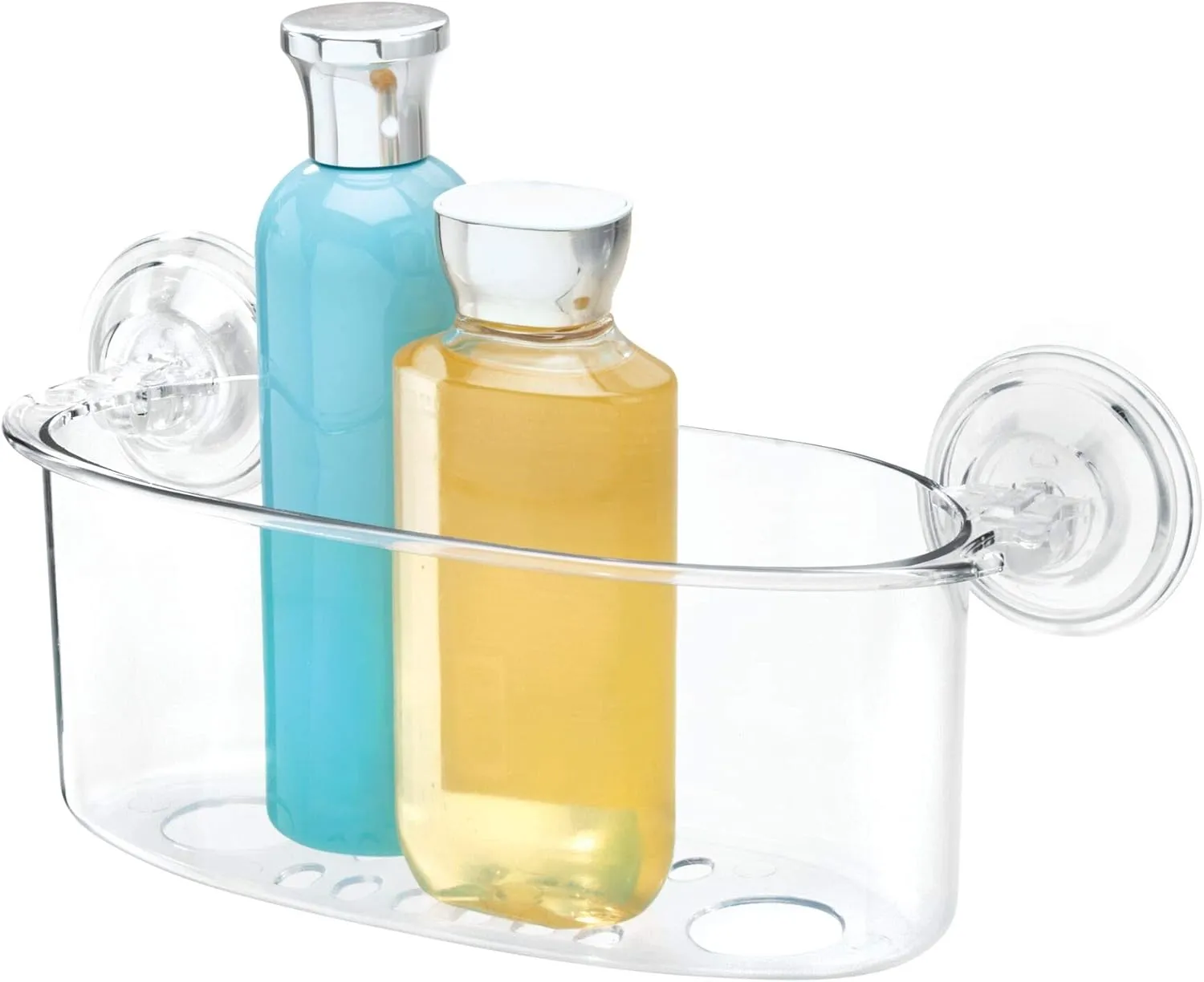 iDesign BPA-Free Plastic Power Lock Suction Wall Storage Basket Organizer Caddy for Bathroom Shower, Bath Tub, and Mirrors - Clear