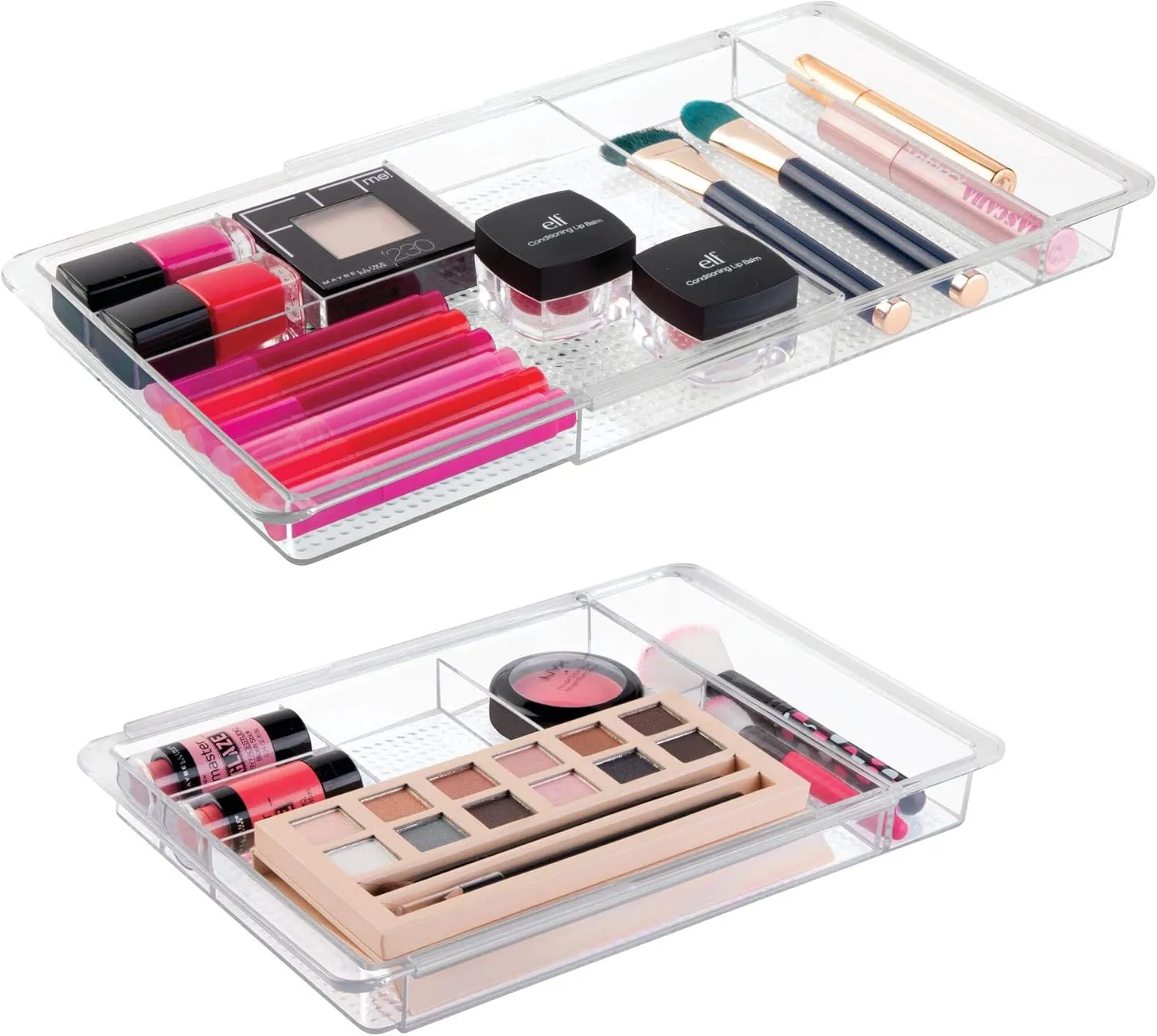 iDesign Clarity Drawer Organizer for Vanity, Expands up to 18.5 Inches Wide, Clear-Set of 2