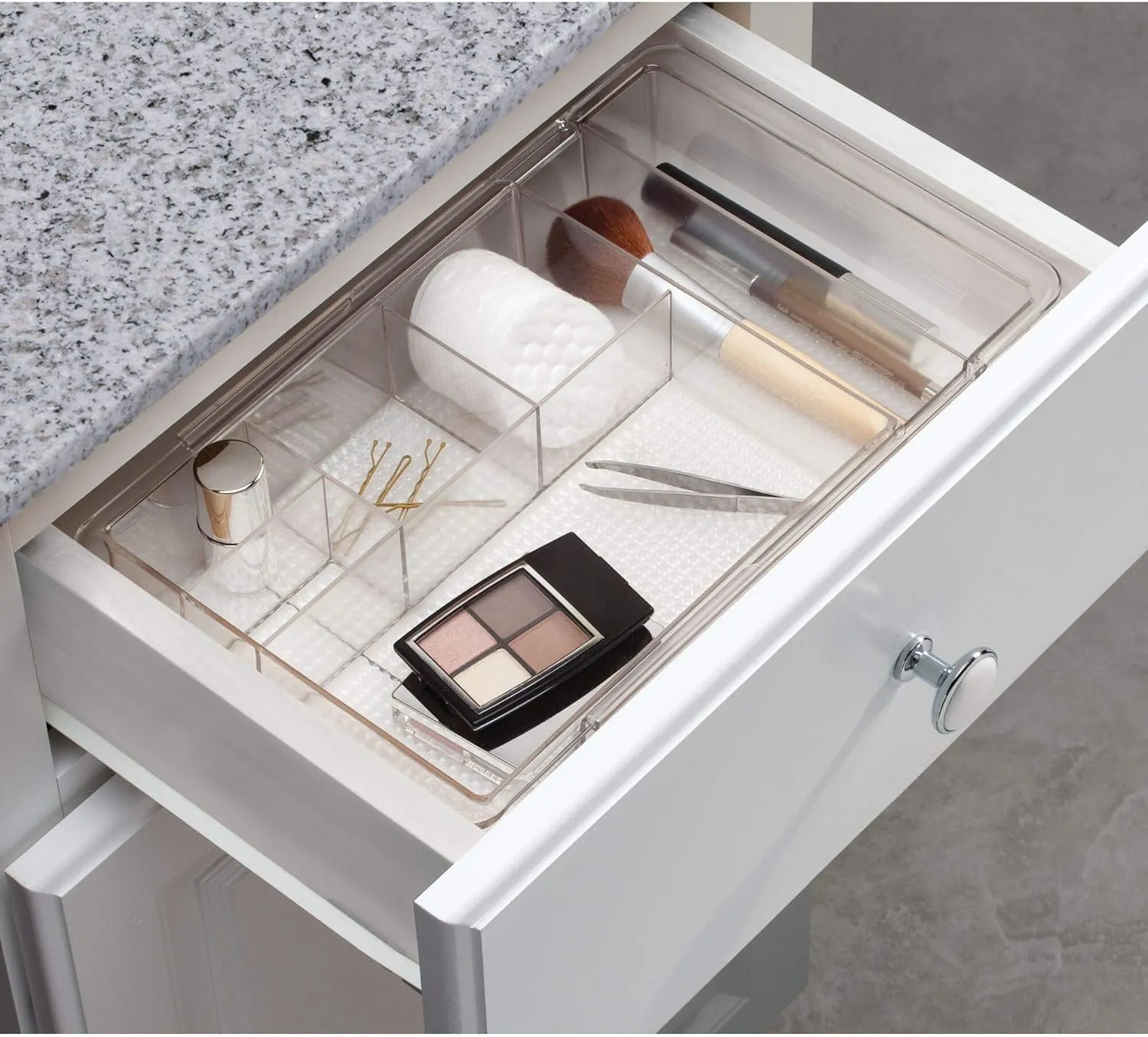 iDesign Clarity Drawer Organizer for Vanity, Expands up to 18.5 Inches Wide, Clear-Set of 2