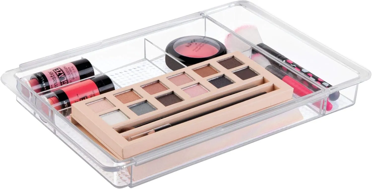 iDesign Clarity Drawer Organizer for Vanity, Expands up to 18.5 Inches Wide, Clear-Set of 2