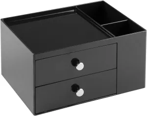 iDesign Office Supplies Desk Organizer, for Staplers, Scissors, Pens, Markers, Highlighters, Notepads - 2 Drawers, Black