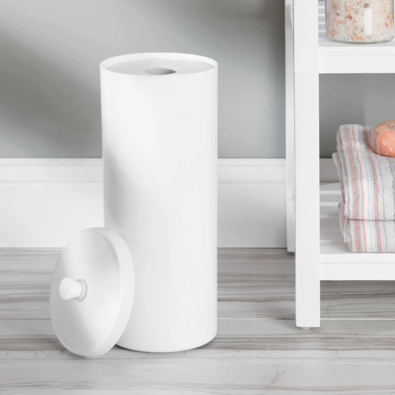iDesign Plastic Toilet Paper Holder, The Kent Collection – Hold 3 Rolls of Toilet Paper, 6.25" x 6.25" x 15.5", White