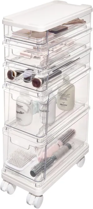 iDesign The Sarah Tanno Collection 5-Drawer Stacking Cosmetic Organizer Cart, Clear
