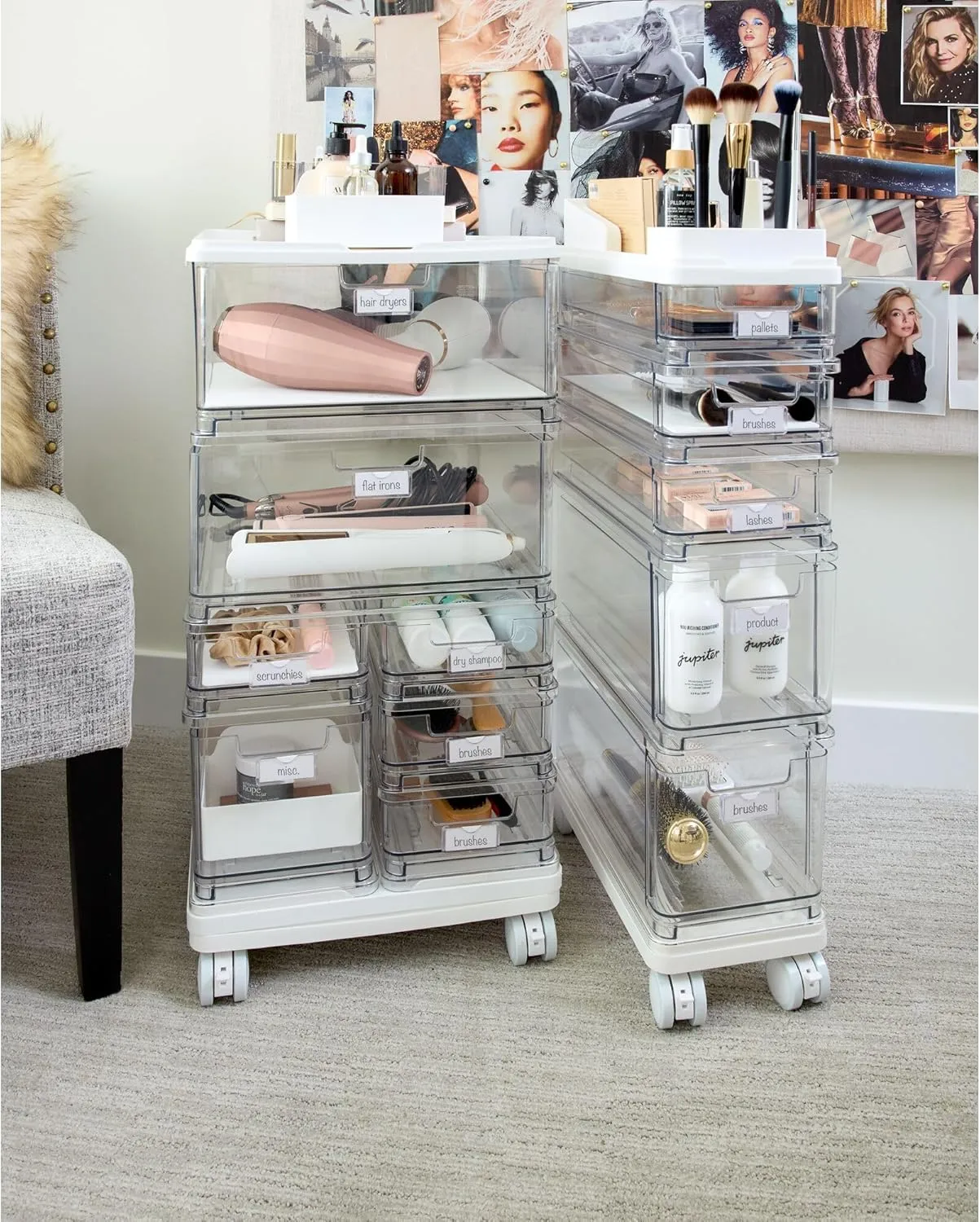 iDesign The Sarah Tanno Collection 5-Drawer Stacking Cosmetic Organizer Cart, Clear