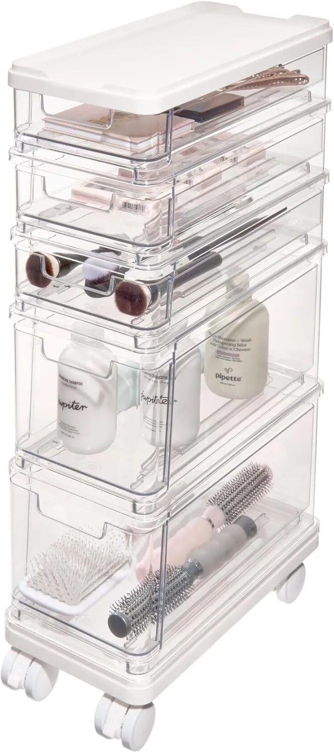 iDesign The Sarah Tanno Collection 5-Drawer Stacking Cosmetic Organizer Cart, Clear