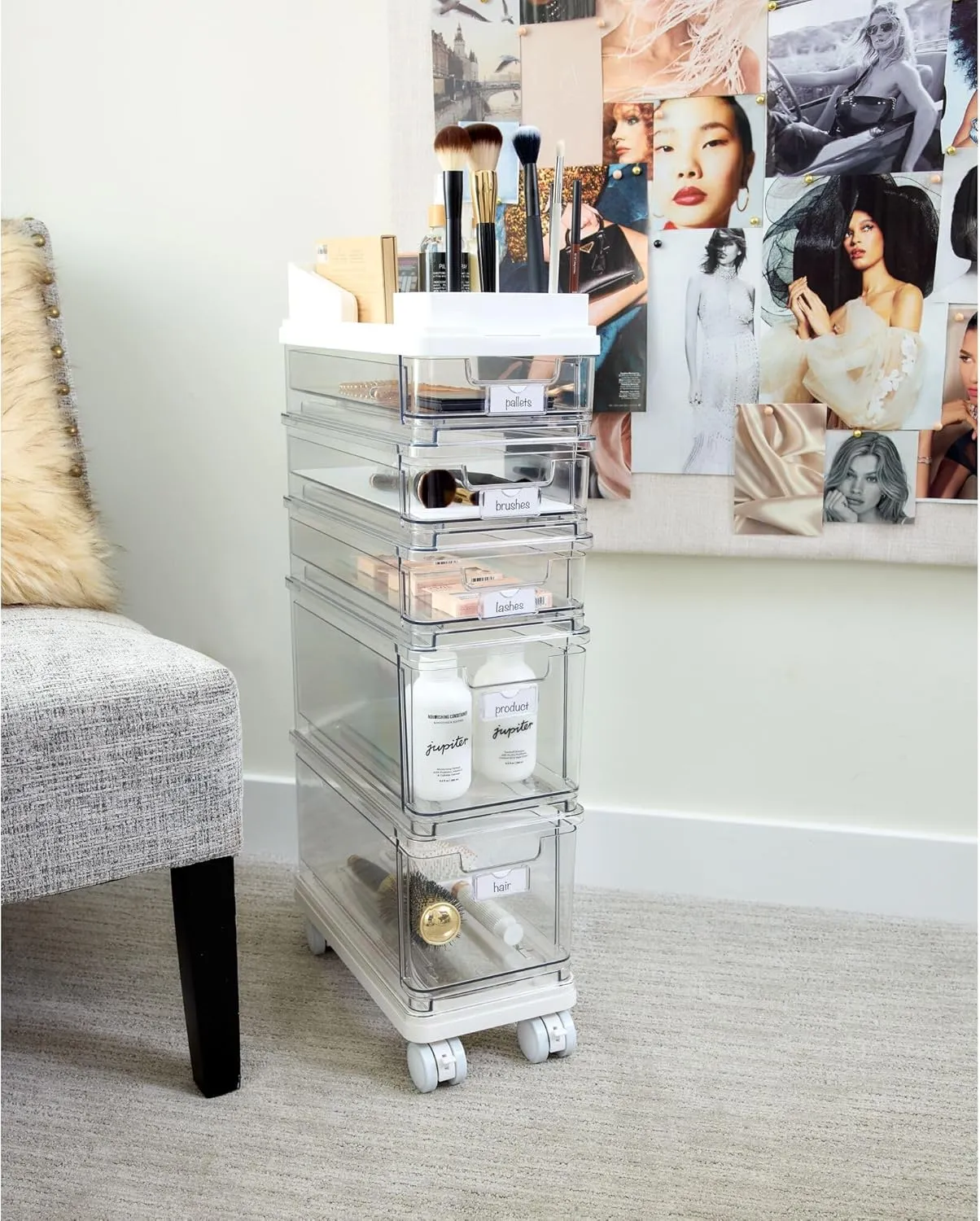 iDesign The Sarah Tanno Collection 5-Drawer Stacking Cosmetic Organizer Cart, Clear