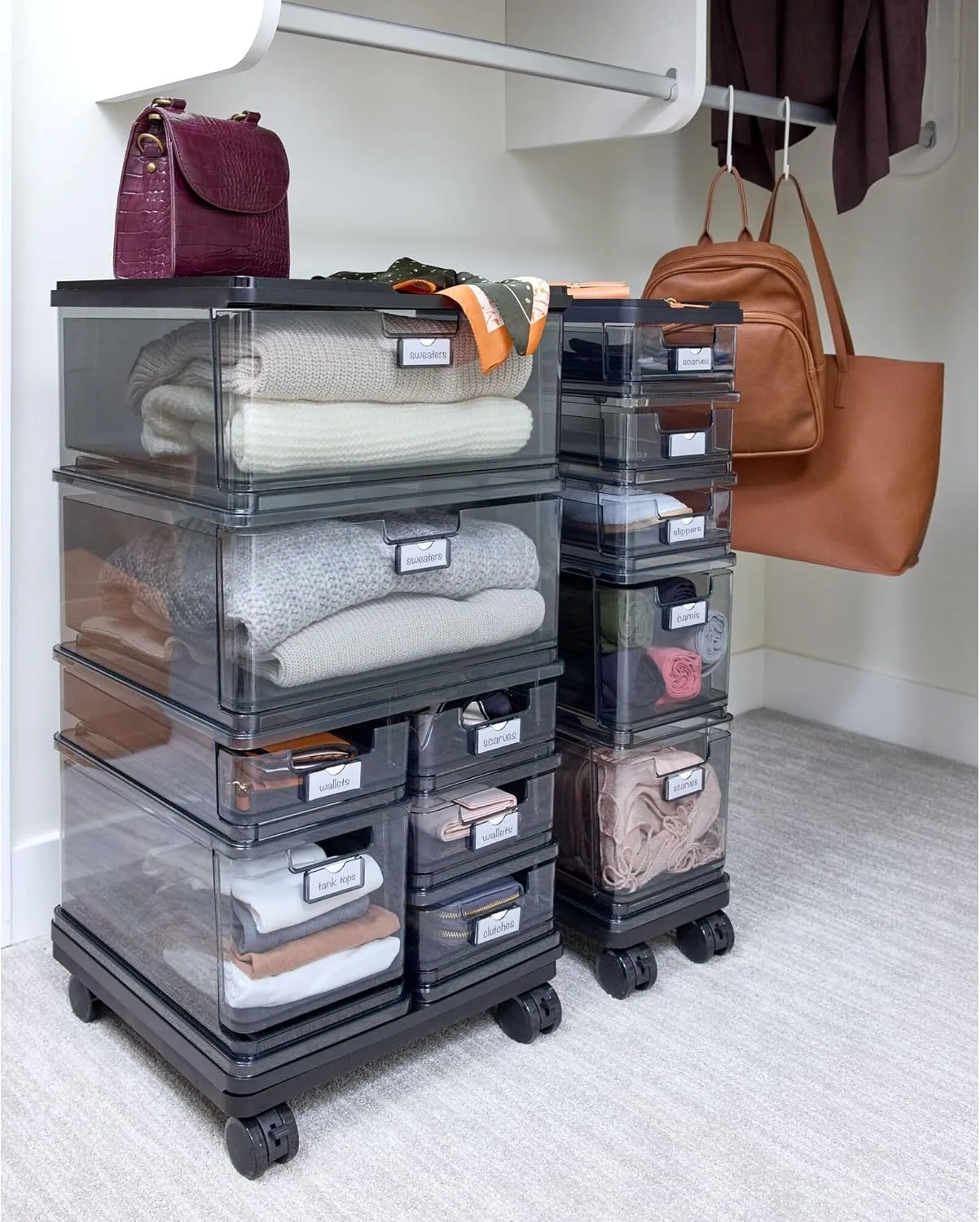 iDesign The Sarah Tanno Collection Small 5-Drawer Stacking Cosmetic Organizer Cart, Smoke/Black