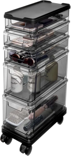 iDesign The Sarah Tanno Collection Small 5-Drawer Stacking Cosmetic Organizer Cart, Smoke/Black