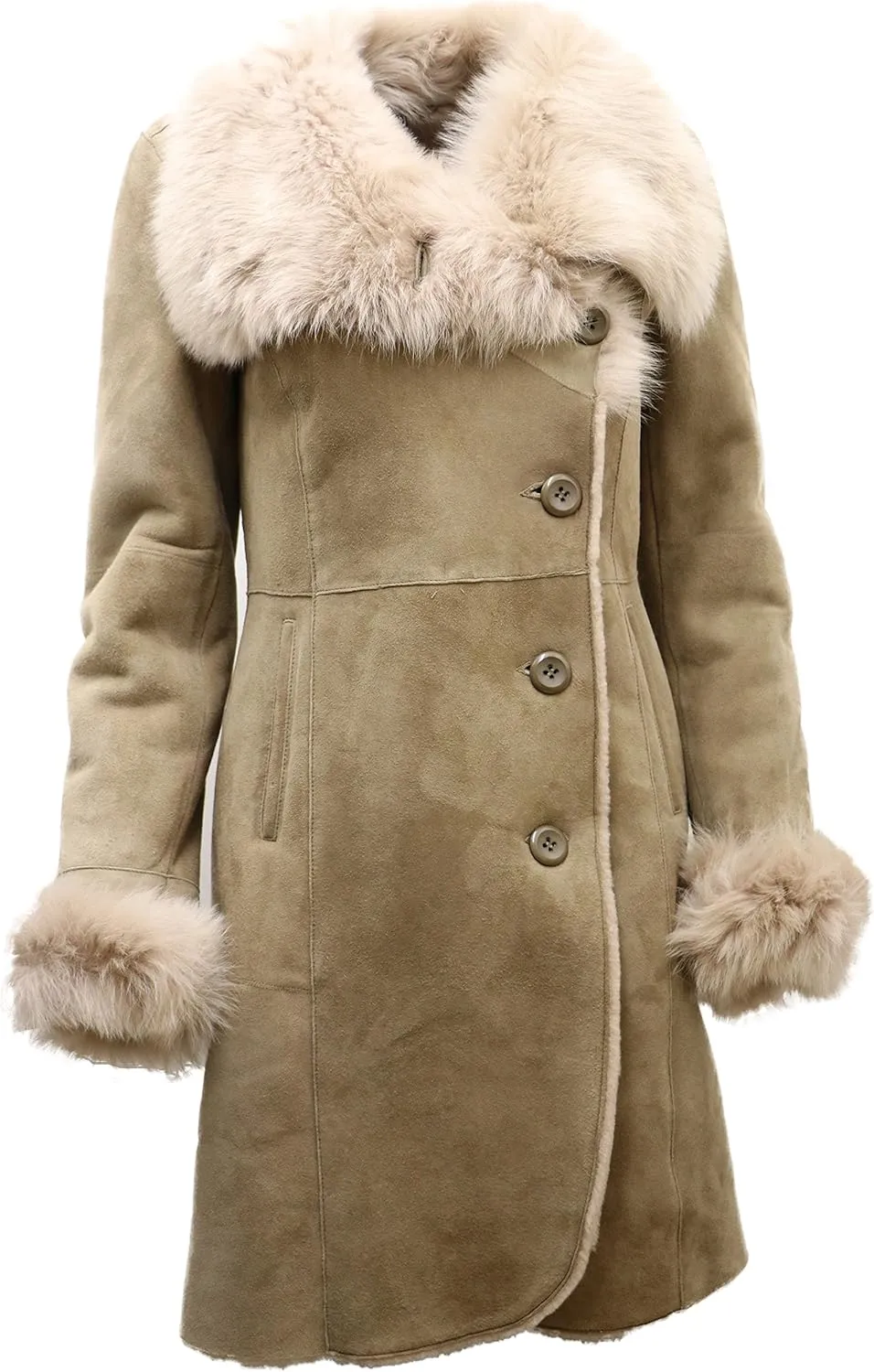 Infinity Leather Ladies Warm Beige Suede Merino Sheepskin Coat with Toscana Collar