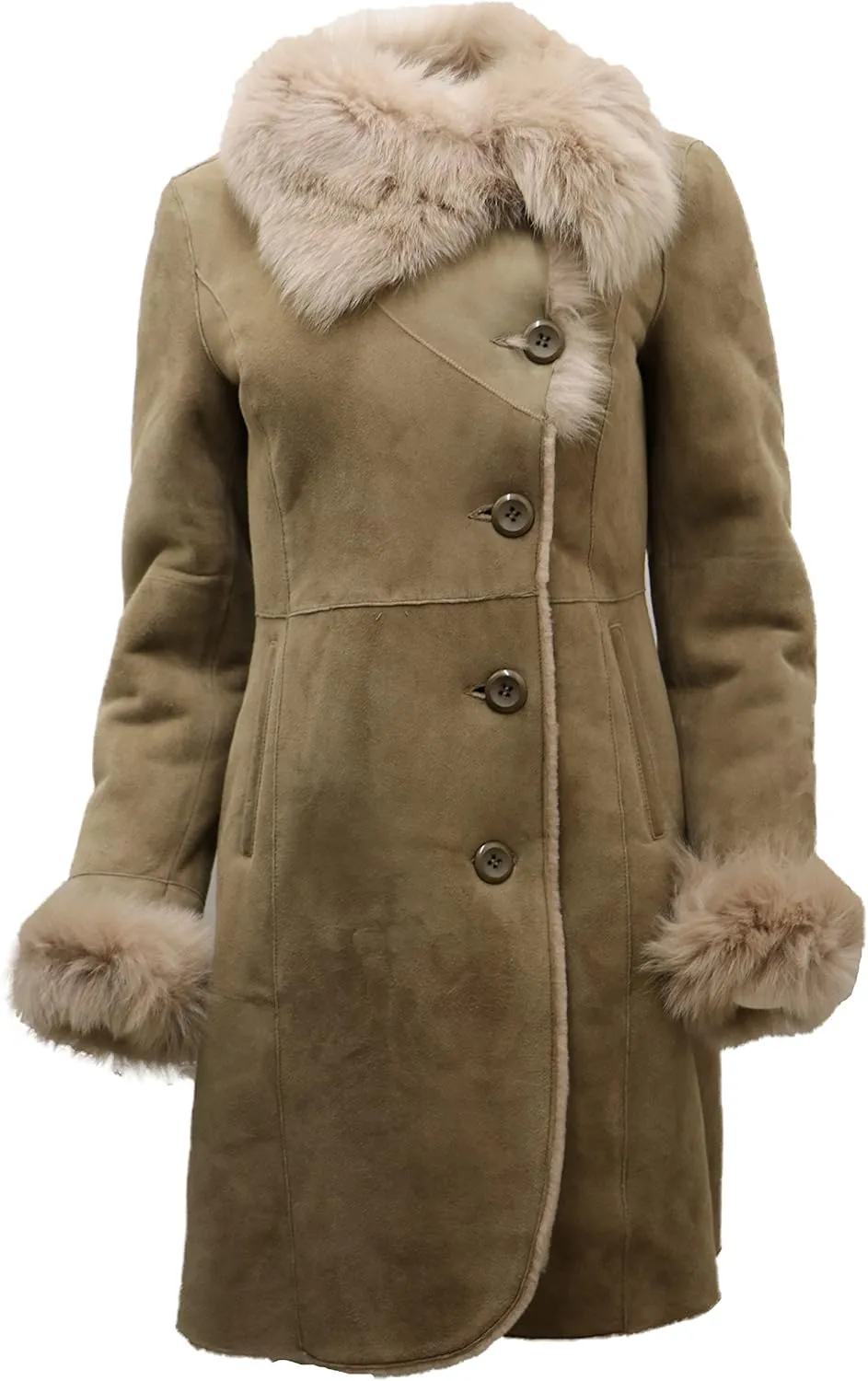 Infinity Leather Ladies Warm Beige Suede Merino Sheepskin Coat with Toscana Collar