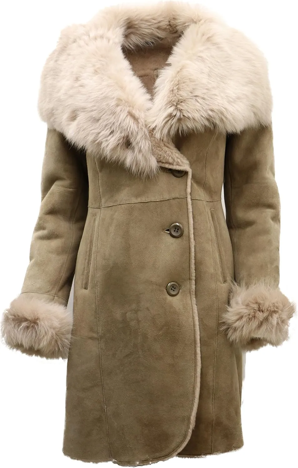 Infinity Leather Ladies Warm Beige Suede Merino Sheepskin Coat with Toscana Collar