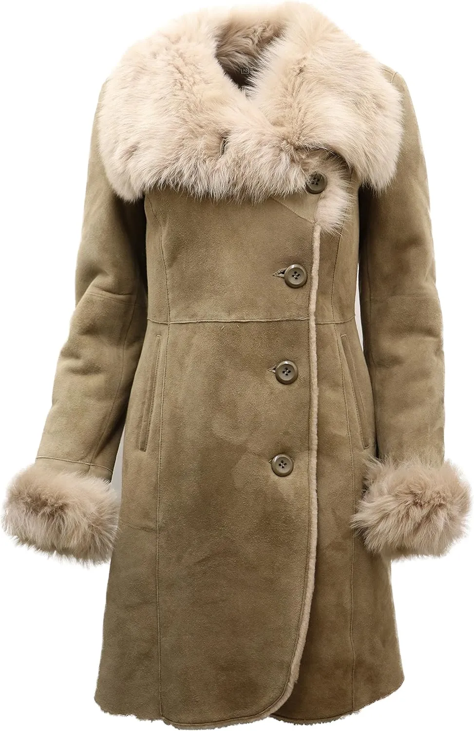 Infinity Leather Ladies Warm Beige Suede Merino Sheepskin Coat with Toscana Collar