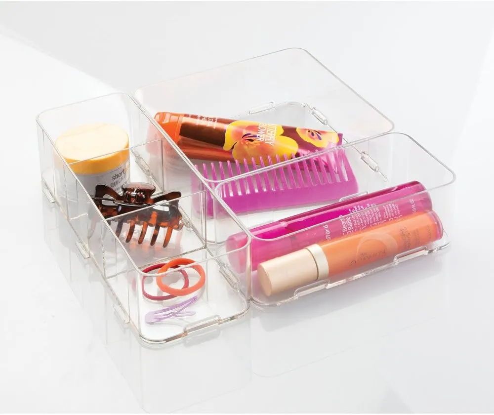 InterDesign Clarity Bathroom Interlocking Drawer Organizer for Soap, Cosmetics, Beauty Products, Clear, Medium, 8-inch x 4-inch x 3-inch