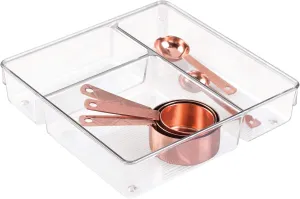 InterDesign Linus Kitchen Drawer Organizer for Silverware, Spatulas, Gadgets - 9" x 9" x 2", Clear