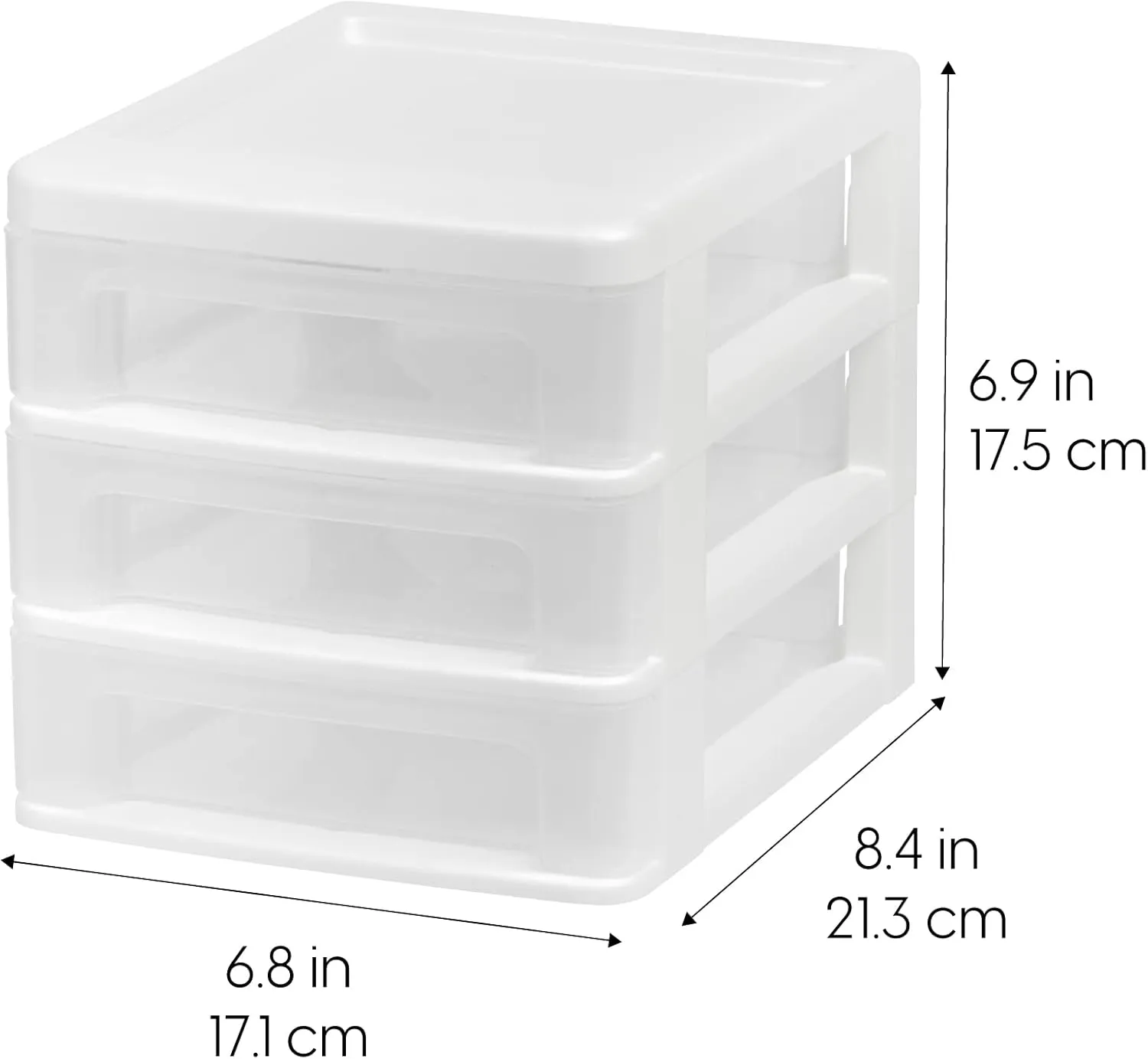 IRIS USA Plastic Stacking Desk Top 3-Drawer Storage Organizer, 4-Pack, for Makep Vanity Nail Polish Bathroom Stationery Art Craft Supplies Kitchen Office Garage and Small Organization, Small, White