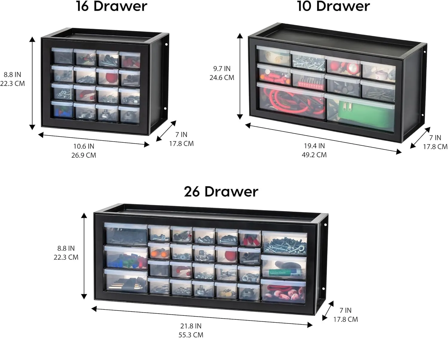 IRIS USA Small Drawer Organizer Storage, 2-Pack, 10-Drawer Craft Cabinet for Screws Hardware Art Supplies Small Parts Nuts Bolts Nails Tool Container, Drink Packet Water Flavor Packet Organizer, Black