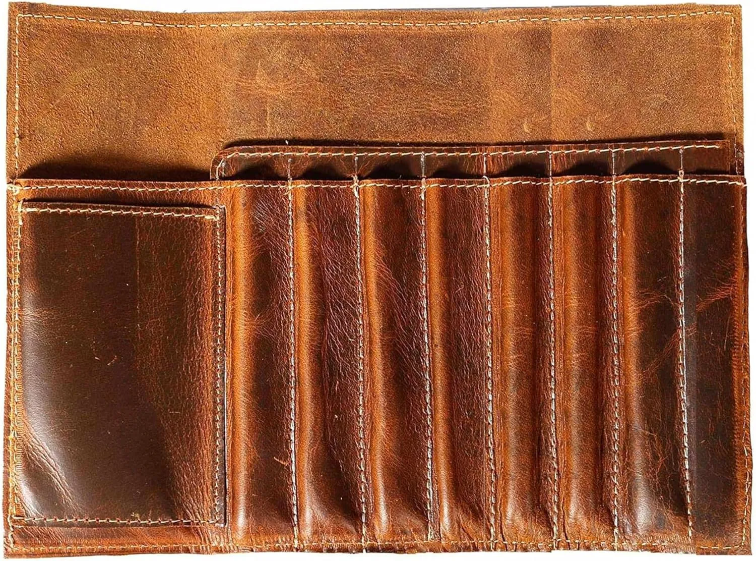 Jaald Genuine Leather Pencil Roll Brush Case Pen Holder Organizer Brushes Ruler Stationary Pouch Gift for Students Artist Painter & Writer String Closure Vintage