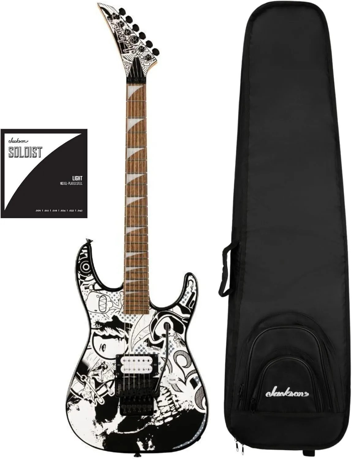 Jackson X Series Dinky DK1 H 6-String Solid Body Maple Electric Guitar -Right-Handed (Skull Kaos) Bundle with Protective Gig Bag, and 6-String Nickel-Plated Strings (3 Items)