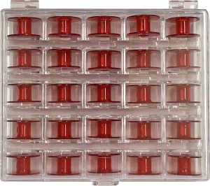 Janome Red Sewing Machine Bobbins with Storage Case - 25 Count