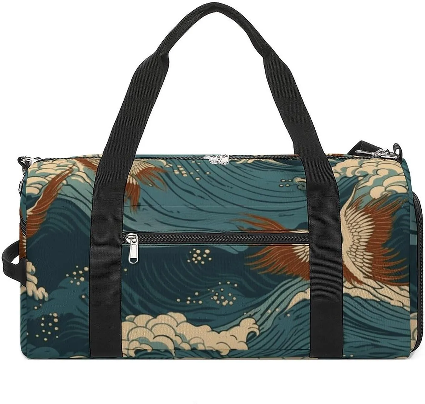 Japan Wave Wallpapers Gym Bag Travel Duffel Bags for Men Women Large Weekender Bags Carry On Overnight Duffle Bag with Shoe Compartment for Workout