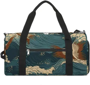 Japan Wave Wallpapers Gym Bag Travel Duffel Bags for Men Women Large Weekender Bags Carry On Overnight Duffle Bag with Shoe Compartment for Workout