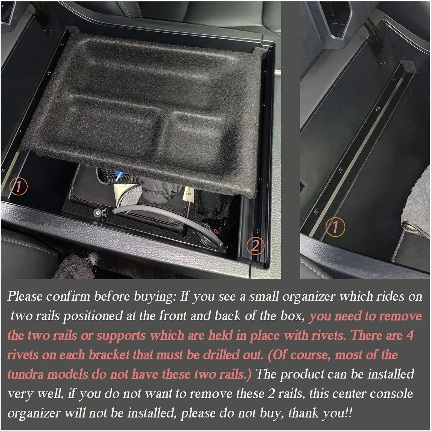 JDMCAR Compatible with Toyota Tundra Accessories 2014-2021 Center Console Organizer, Insert ABS Black Materials Tray, Armrest Secondary Storage Box - Full Tray -Red Trim