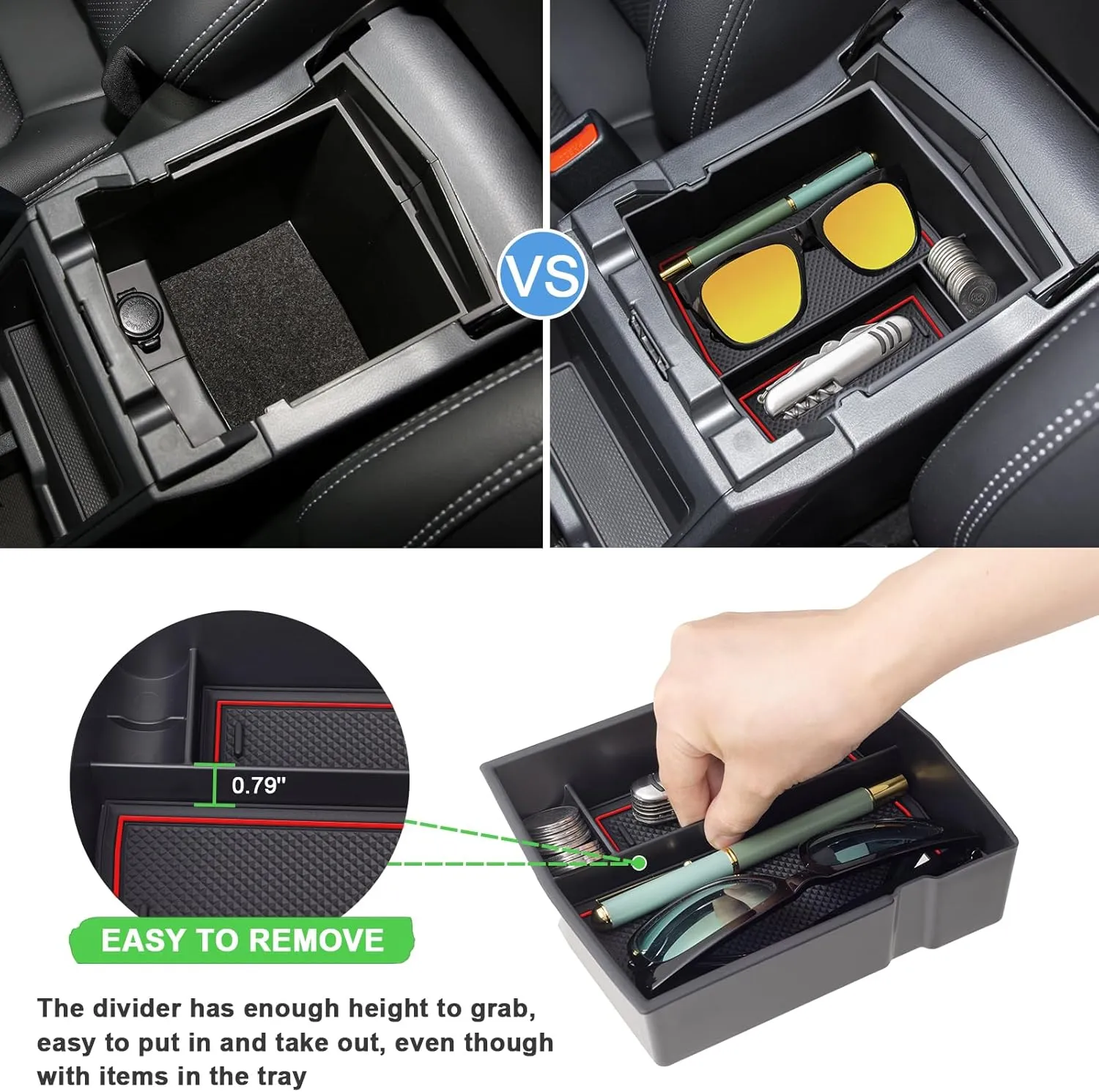 JKCOVER Upgraded Design Center Console Organizer Tray Compatible with Subaru Forester 2024 2023 2022 2021 2020 2019 Interior Armrest Insert Storage Box Easy Removal Accessories, Red Trim