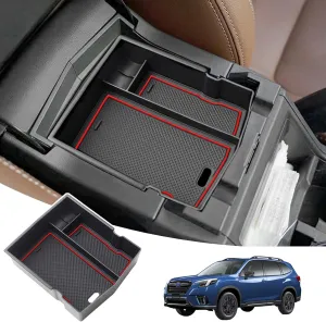 JKCOVER Upgraded Design Center Console Organizer Tray Compatible with Subaru Forester 2024 2023 2022 2021 2020 2019 Interior Armrest Insert Storage Box Easy Removal Accessories, Red Trim