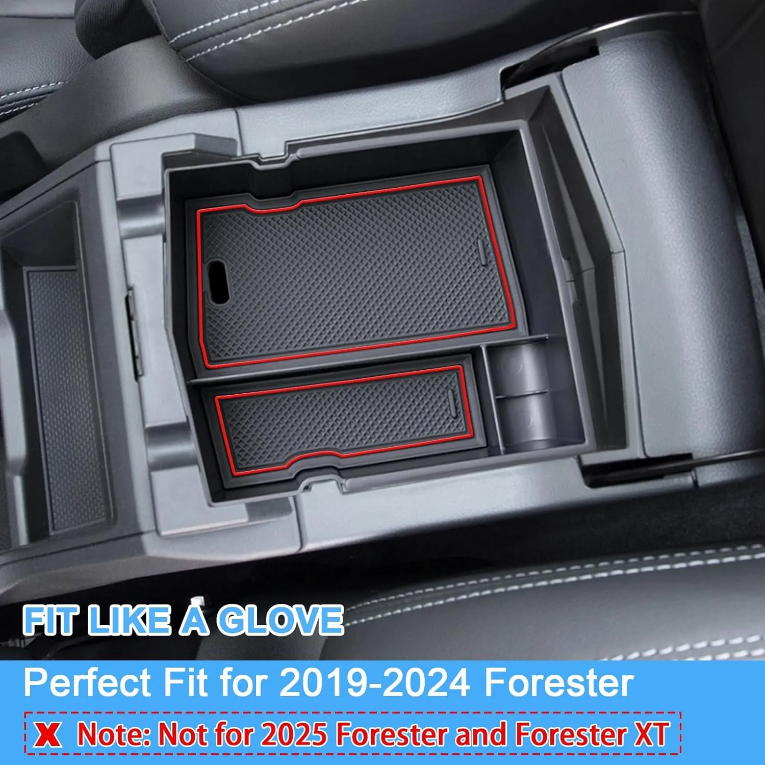 JKCOVER Upgraded Design Center Console Organizer Tray Compatible with Subaru Forester 2024 2023 2022 2021 2020 2019 Interior Armrest Insert Storage Box Easy Removal Accessories, Red Trim