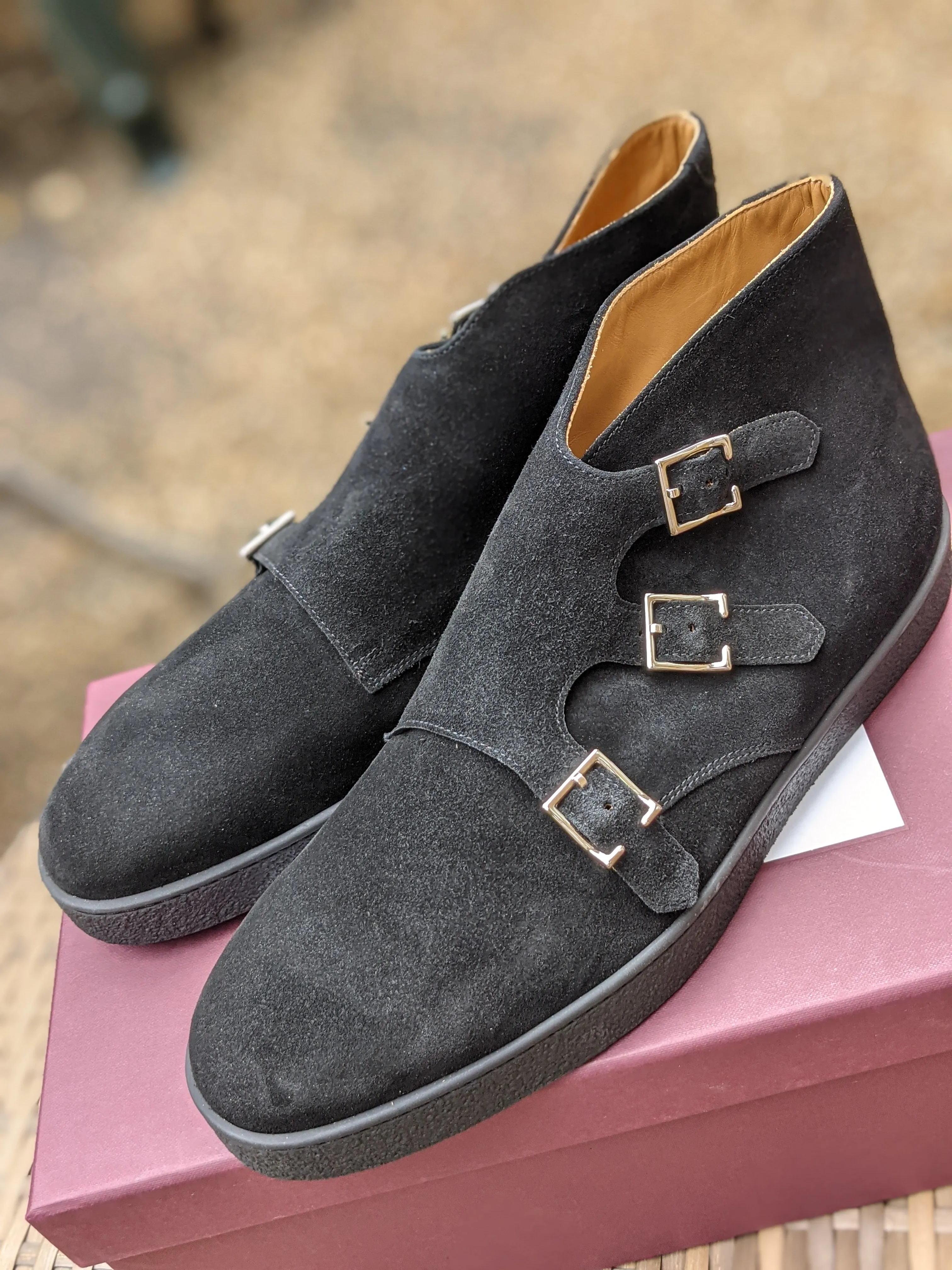 John Lobb - Howell Triple Monks - Black Suede and Black sole - UK10 - E fitting