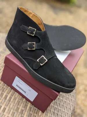 John Lobb - Howell Triple Monks - Black Suede and Black sole - UK10 - E fitting