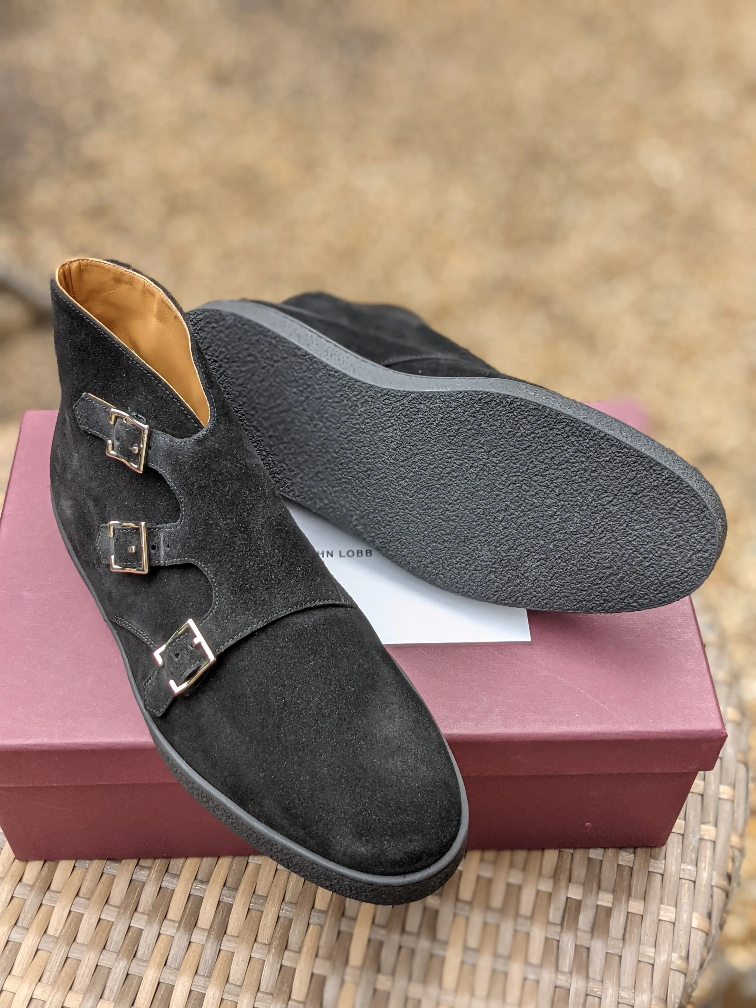 John Lobb - Howell Triple Monks - Black Suede and Black sole - UK10 - E fitting