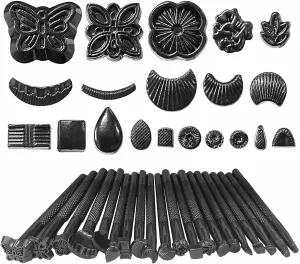 JONMON Leather Stamping Tools - 20Pcs Different Shape Leather Stamp Saddle Making Punch Set,Carving Leathercraft Working Tool Kit Leathercraft Accessories for DIY Handmade