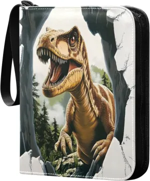 Jungle Dinosaur 3d Print Card Binder 4 Pocket Trading Card Album Fits 400 Sports/Game Cards, PU Cover 3 Ring Card Collection with 50 Removable Sleeves