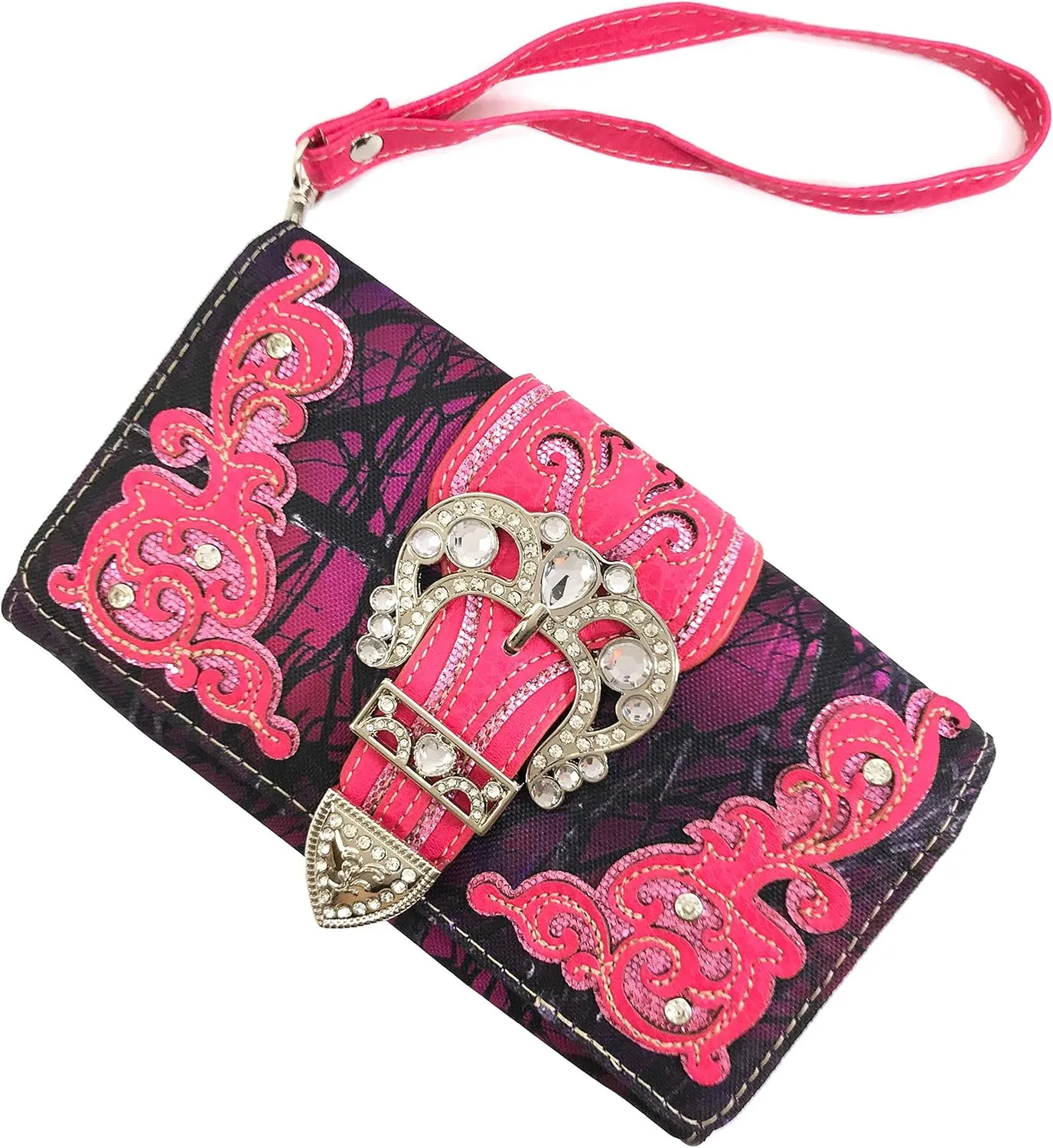 Justin West Camouflage Tree Branches Bling Rhinestone Cross Wings Buckle Crossbody Chain Messenger and Purse