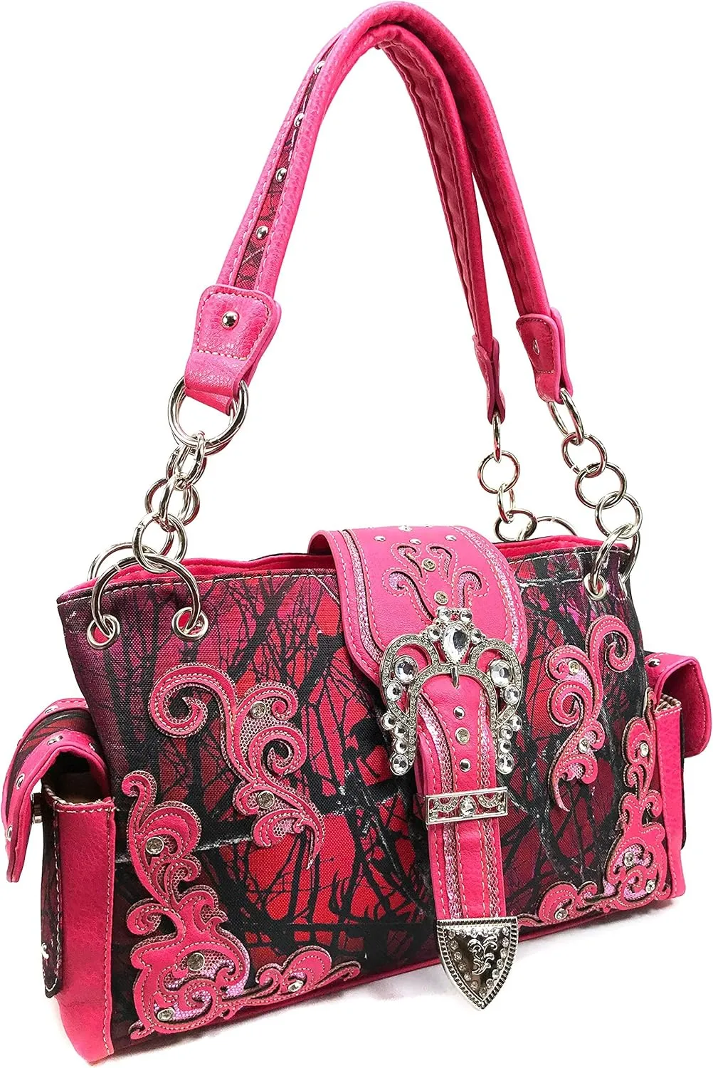 Justin West Camouflage Tree Branches Bling Rhinestone Cross Wings Buckle Crossbody Chain Messenger and Purse