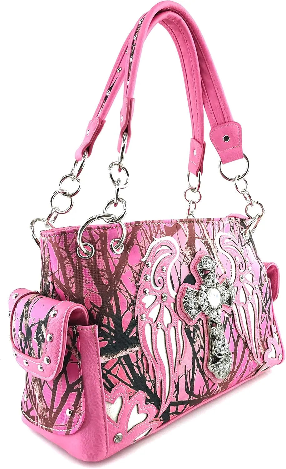 Justin West Camouflage Tree Branches Bling Rhinestone Cross Wings Handbag Purse Messenger Bags and Wallets