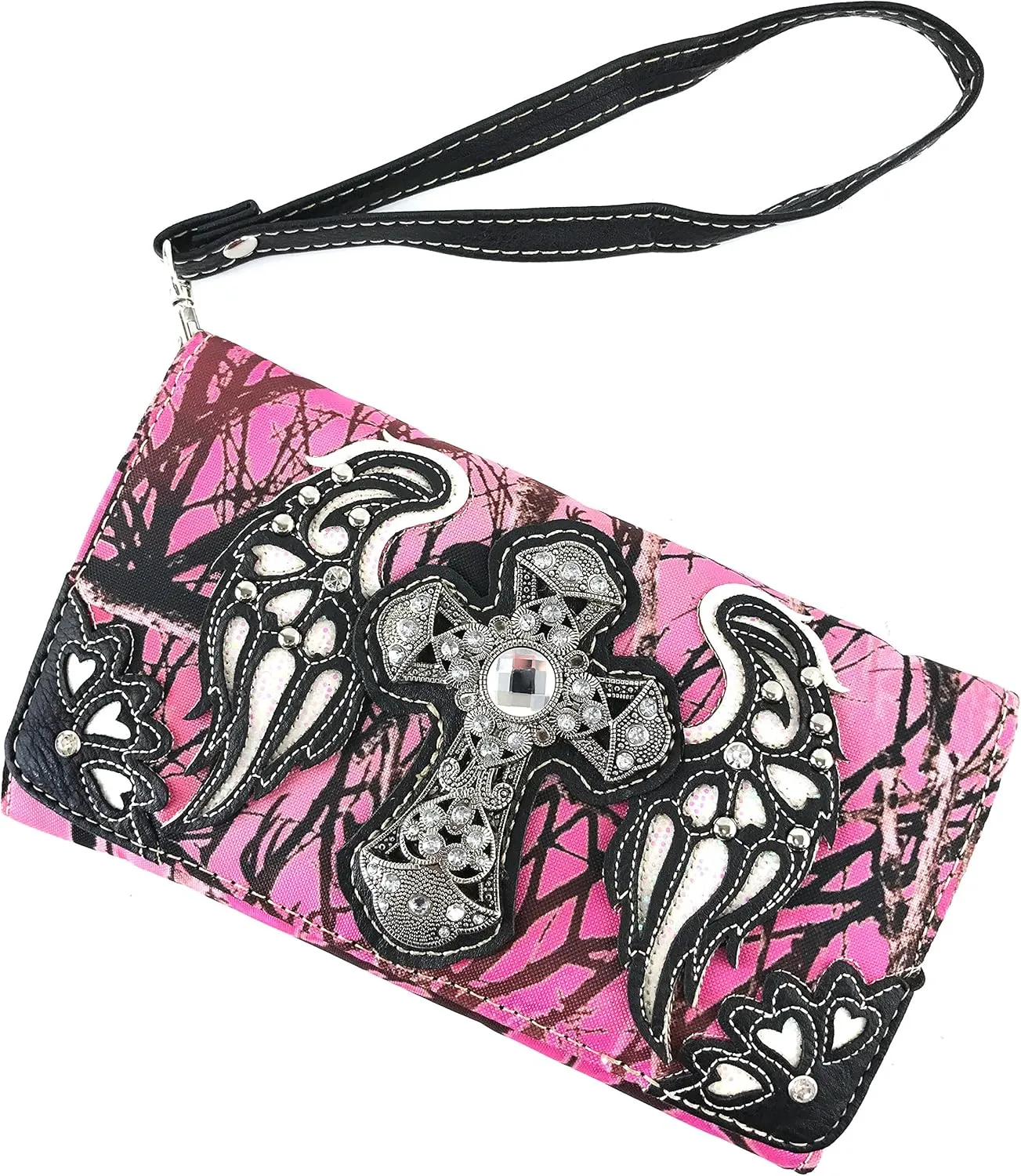 Justin West Camouflage Tree Branches Bling Rhinestone Cross Wings Handbag Purse Messenger Bags and Wallets